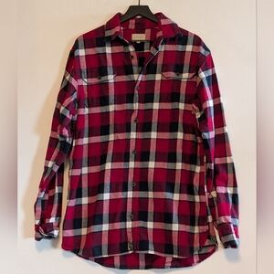 JACHS Mens Large Tall Red Plaid Flannel Cotton Button Down Winter Thick Outdoors